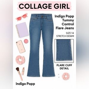 Indigo Poppy Tummy Control Flare Jeans Size 14 Stretch